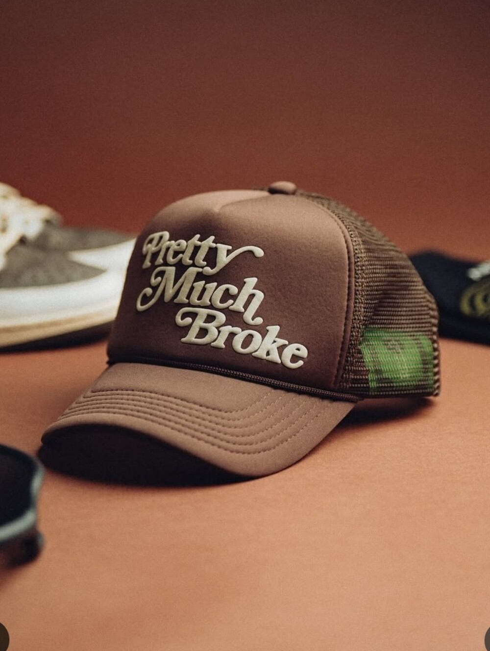 Pretty Much Broke Trucker Cap - Brown. NWOT.